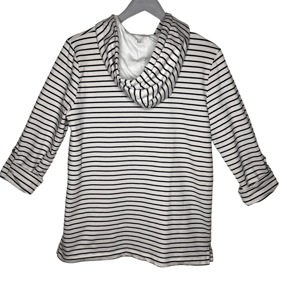 Tommy Hilfiger Women’s Patriotic Striped Long Roll Tab Sleeve 1/4 Zip Hoodie Med - Picture 4 of 14